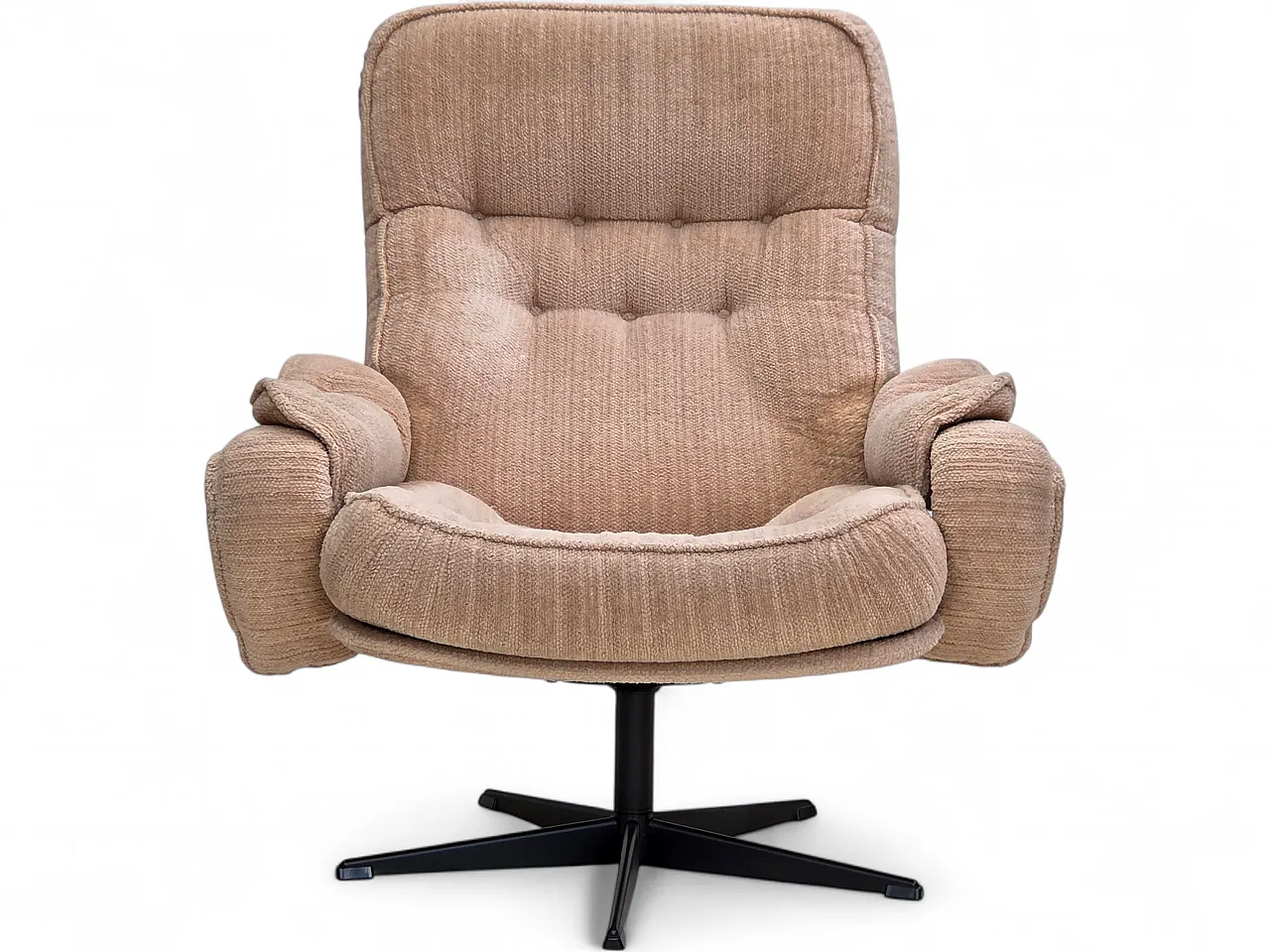 Anni '70, poltrona girevole danese, tessuto d'arredo beige. 21