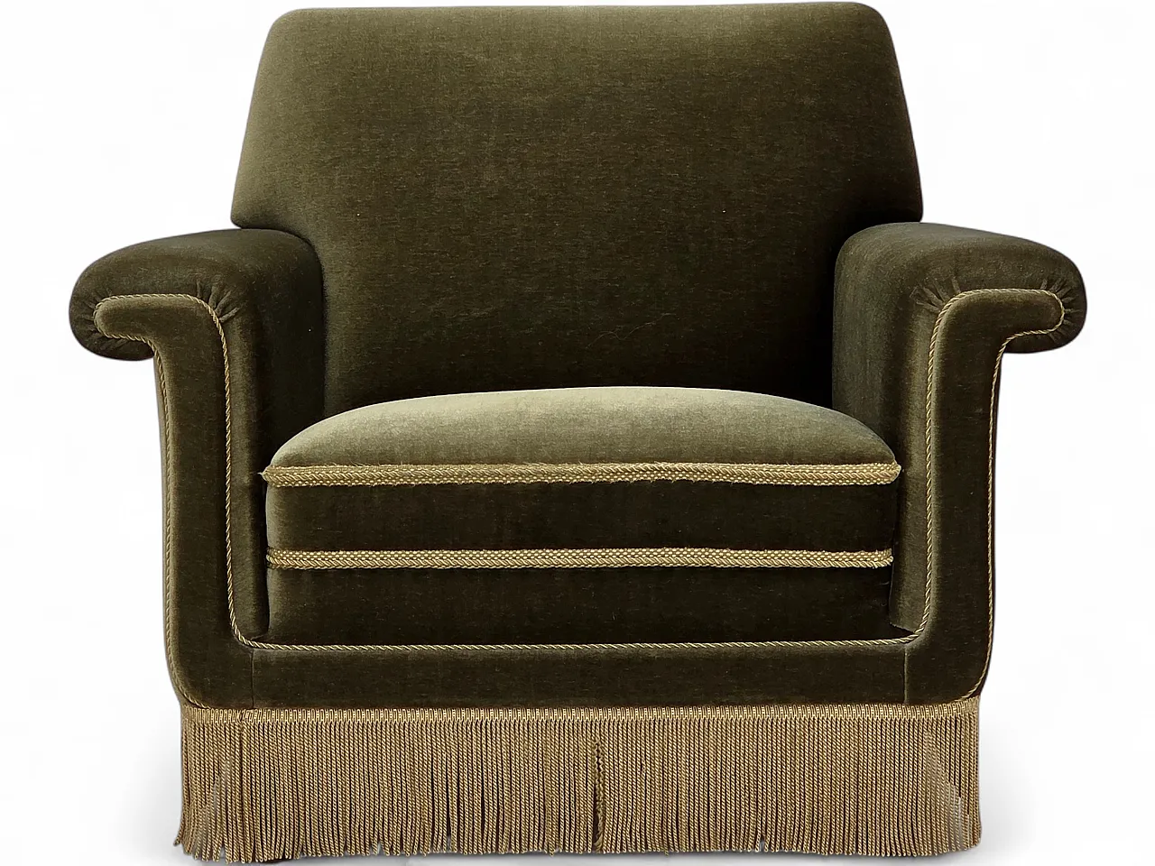 Poltrona danese anni '70, arredamento originale in velluto verde. 20