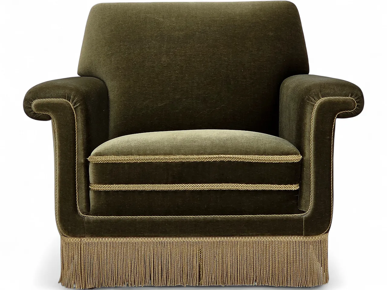 Poltrona danese anni '70, arredamento originale in velluto verde. 21