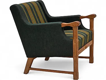 Anni '70, poltrona danese, mobili in lana verde, legno massello di rovere.