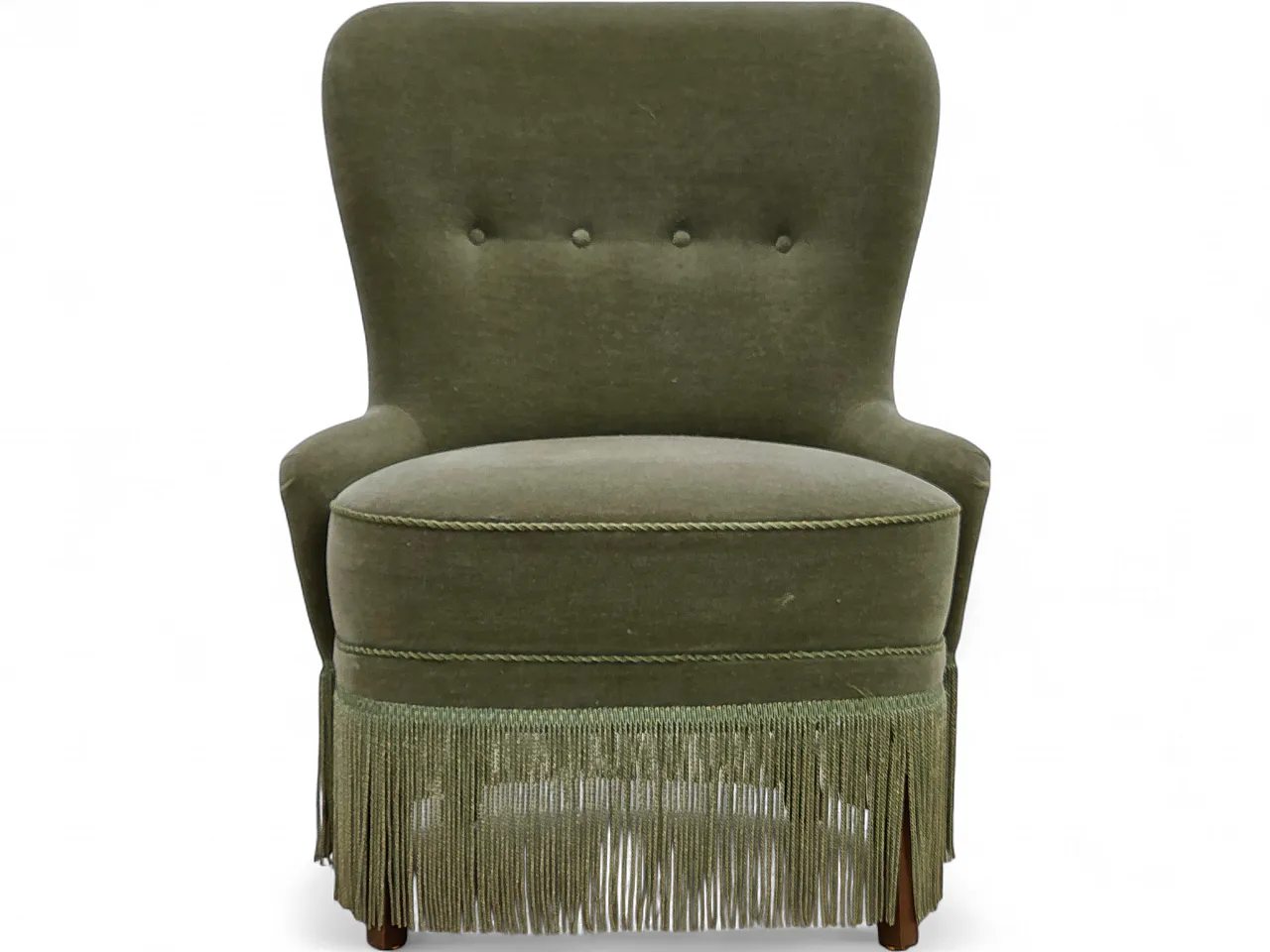 Anni '70, poltrona danese, velluto da arredamento verde. 18
