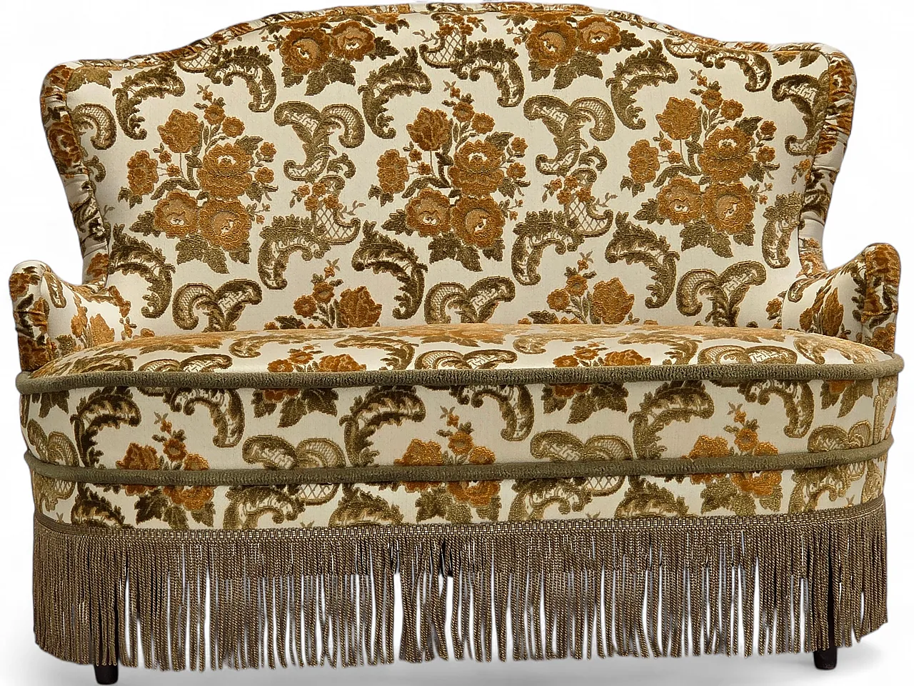 Anni '70, piccolo divano danese a 2 posti, tessuto per arredamento marrone/beige. 21