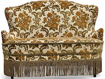 Anni '70, piccolo divano danese a 2 posti, tessuto per arredamento marrone/beige.