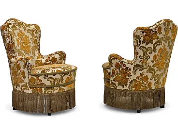 Anni '70, coppia di 2 poltroncine danesi, tessuto d'arredo marrone/beige.