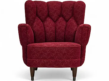 Anni '60, poltrona danese, tessuto originale d'arredo rosso.