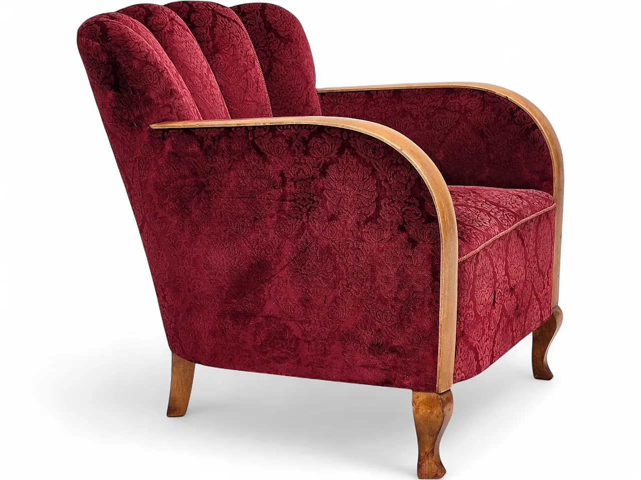 Anni '60, poltrona danese, mobili in velluto rosso ciliegia. 23