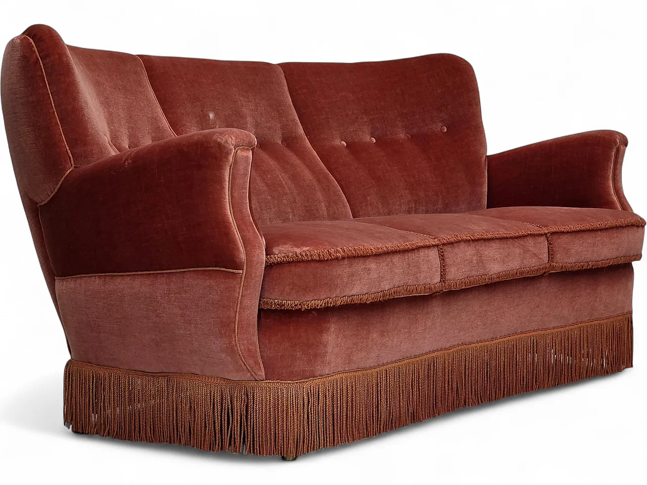 Divano curvo danese a 3 posti, anni '70, mobili in velluto rosa. 25