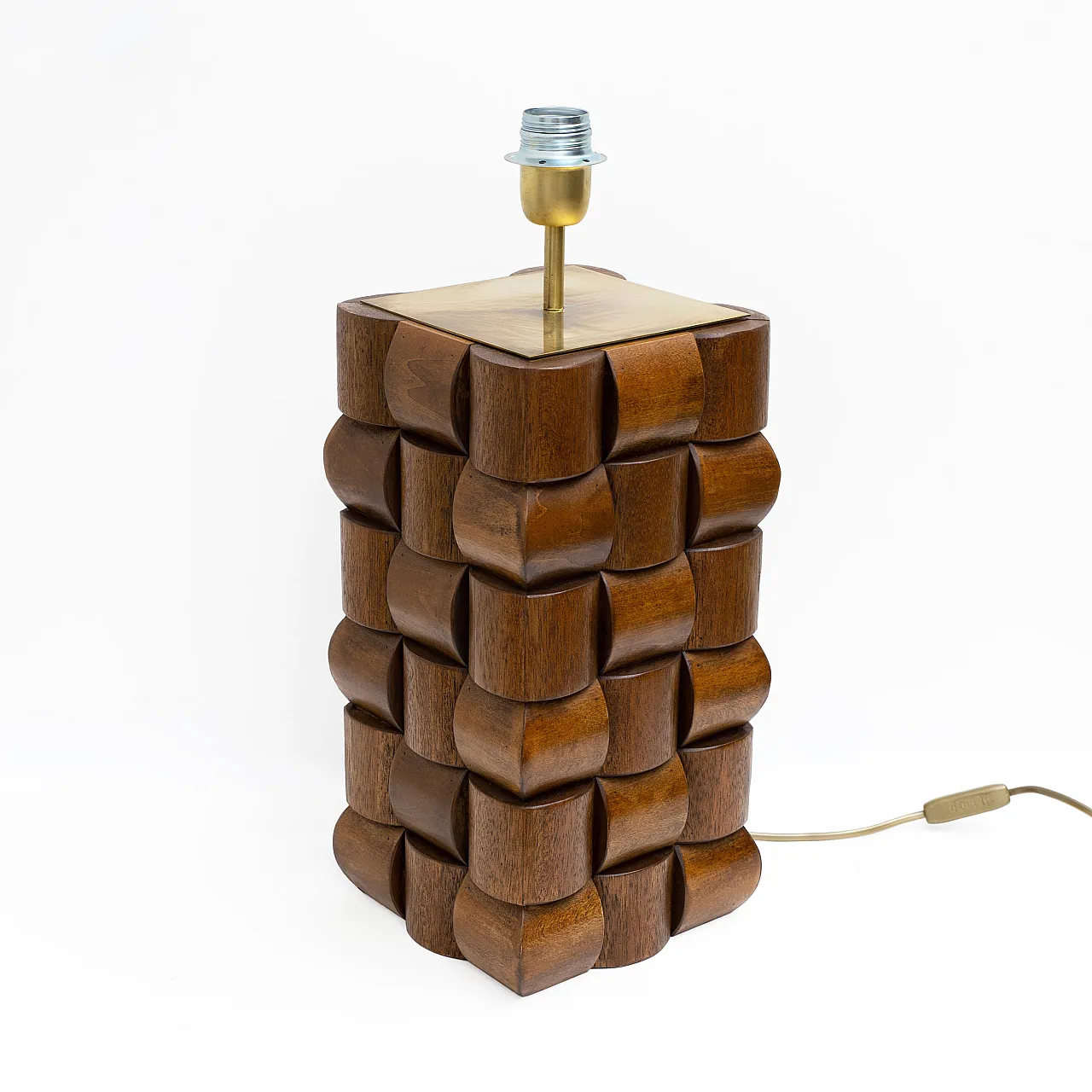 Coppia di lampade da tavolo scultoree in teak e ottone, anni 2000 3