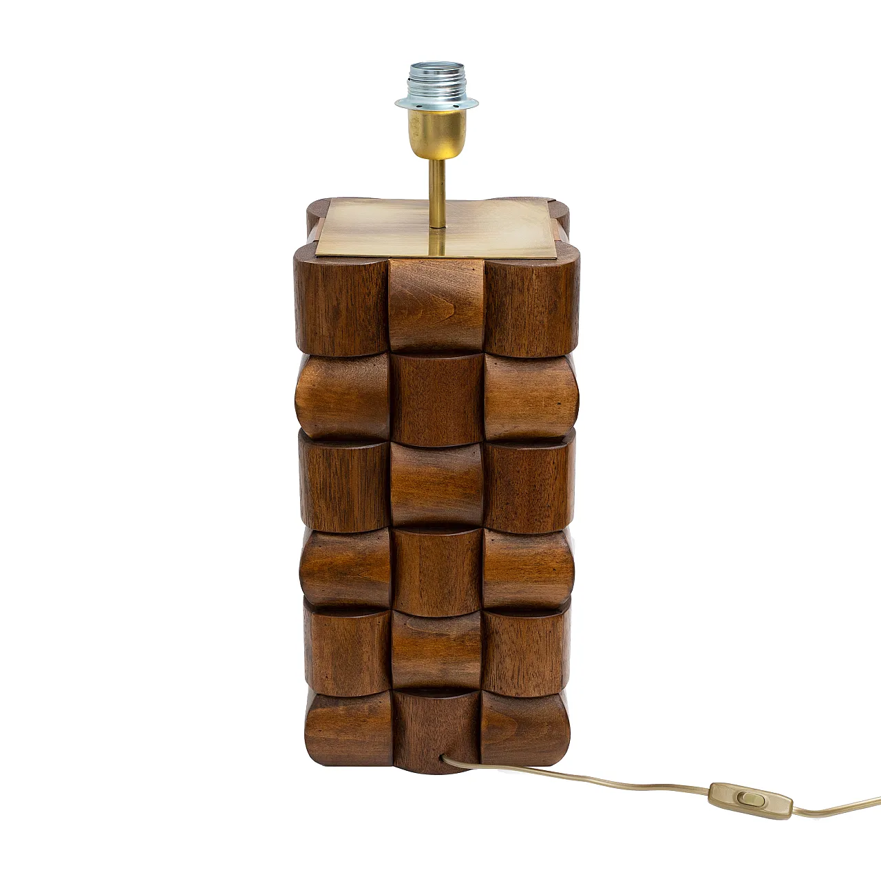 Coppia di lampade da tavolo scultoree in teak e ottone, anni 2000 4
