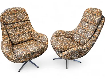 Pair of High-Back Swivel Armchairs with Abstract Upholstery, 70s
