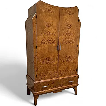Art Deco Cubist Cabinet in Burl Wood, 1940s