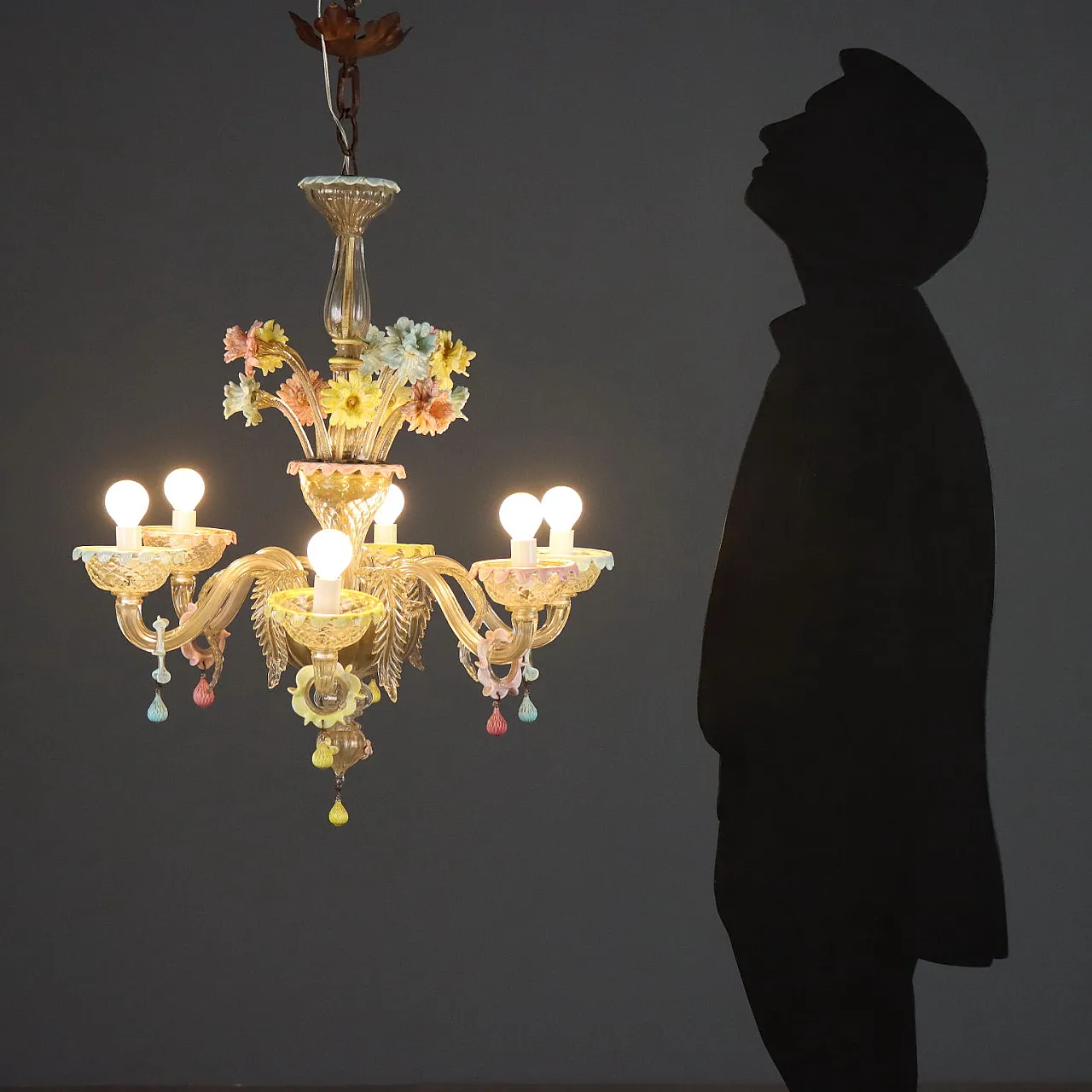 Lampadario in vetro soffiato Veneziano con fiori, '800 2
