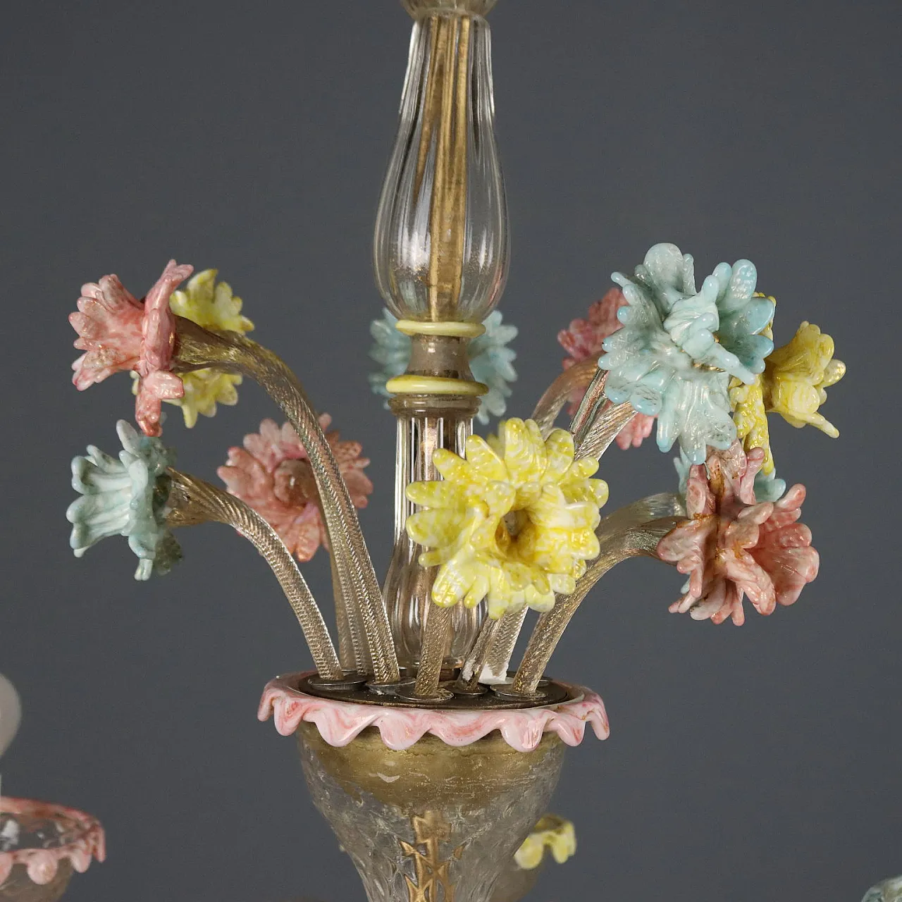 Lampadario in vetro soffiato Veneziano con fiori, '800 5