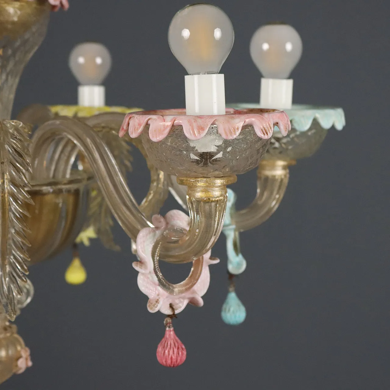 Lampadario in vetro soffiato Veneziano con fiori, '800 6