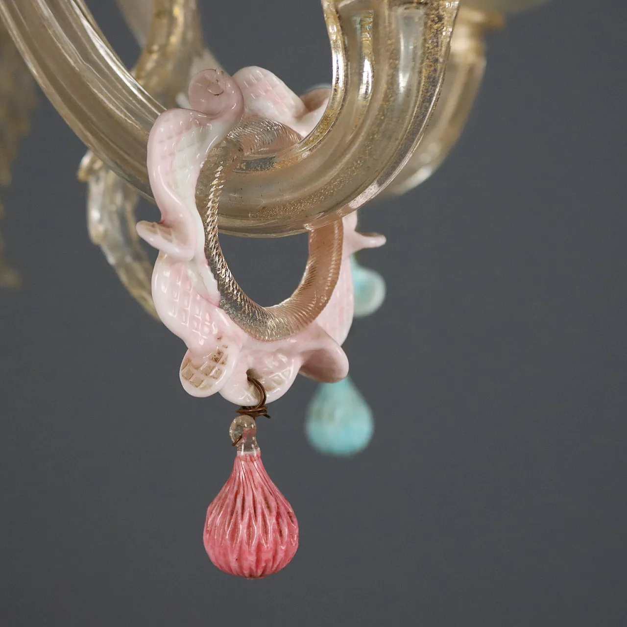 Lampadario in vetro soffiato Veneziano con fiori, '800 7