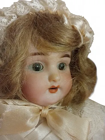 Bambola d'epoca in teca dorata, '800