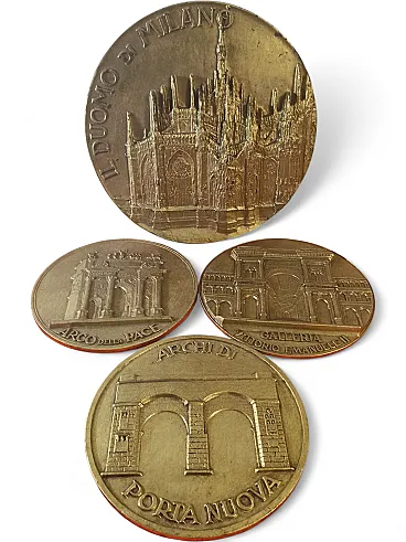 Medaglioni città di Milano in bronzo dorato fusione pezzi unici