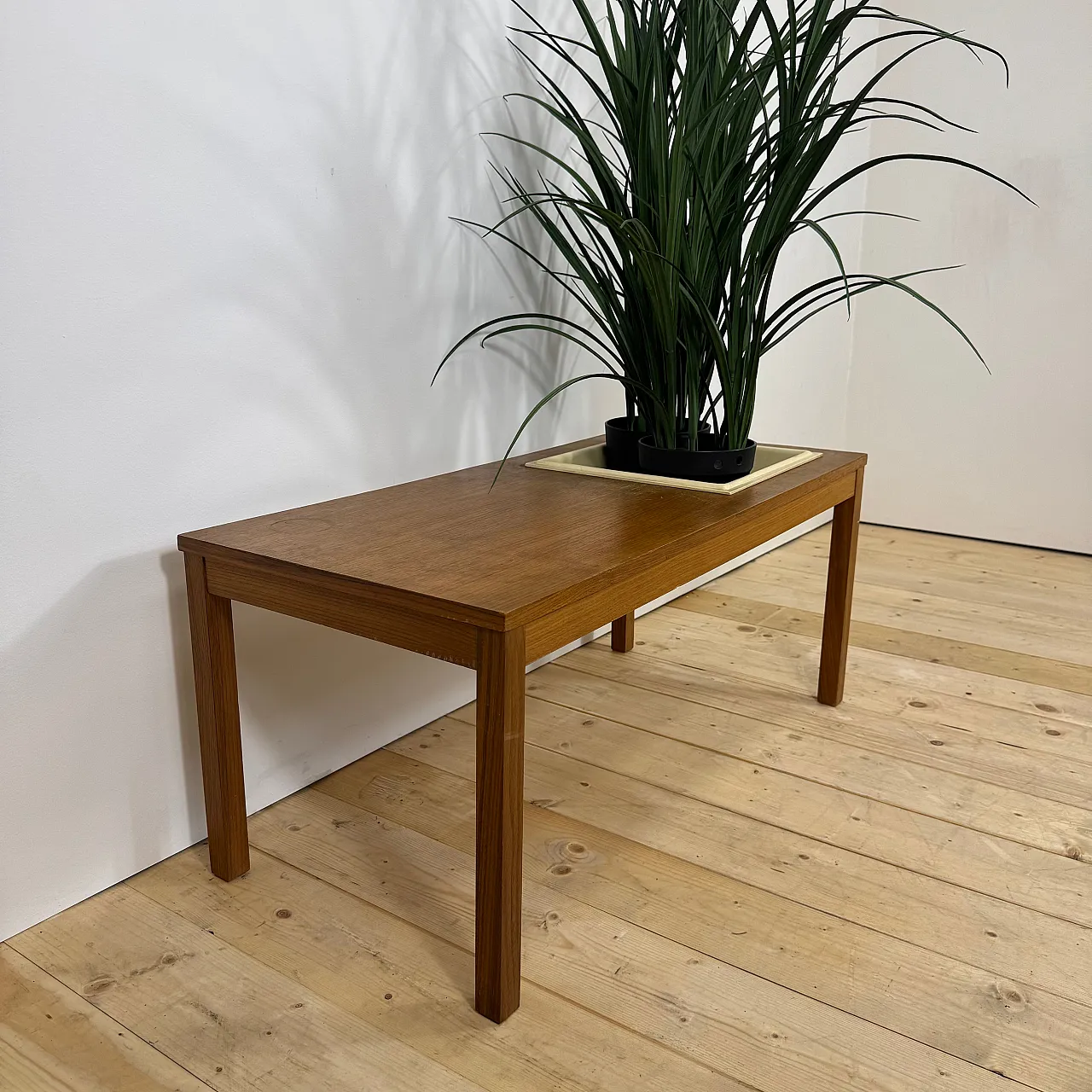 Panca da ingresso scandinava con porta piante in teak, anni ’60 2