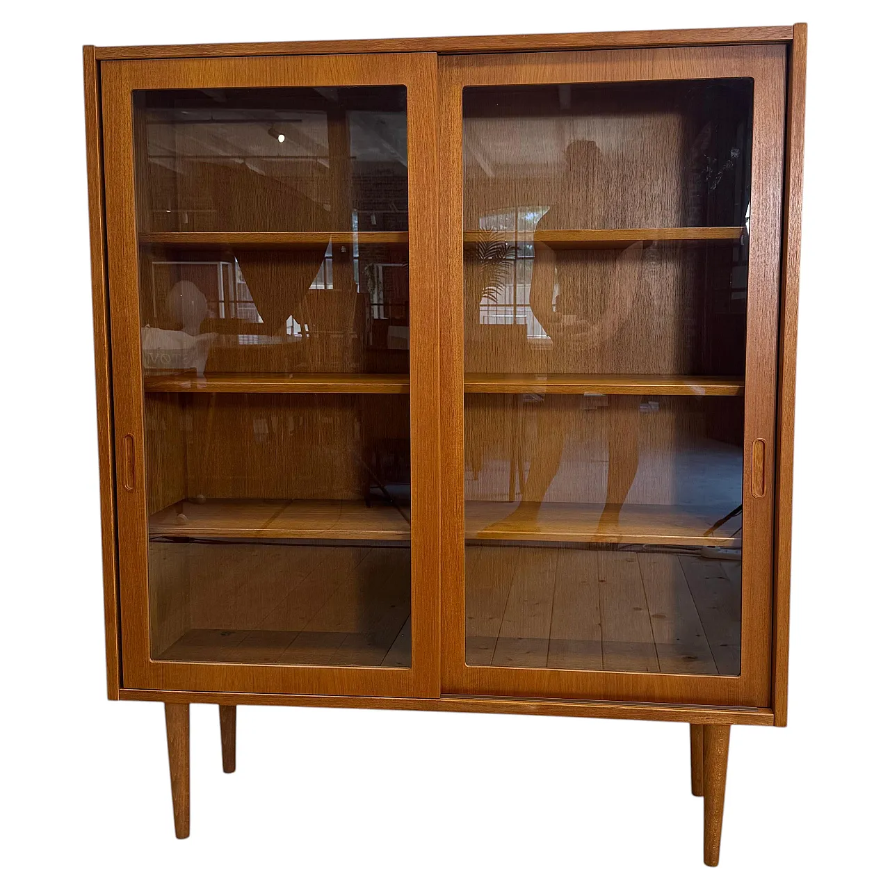 Danish teak cabinet with sliding glass doors, 1960s 1