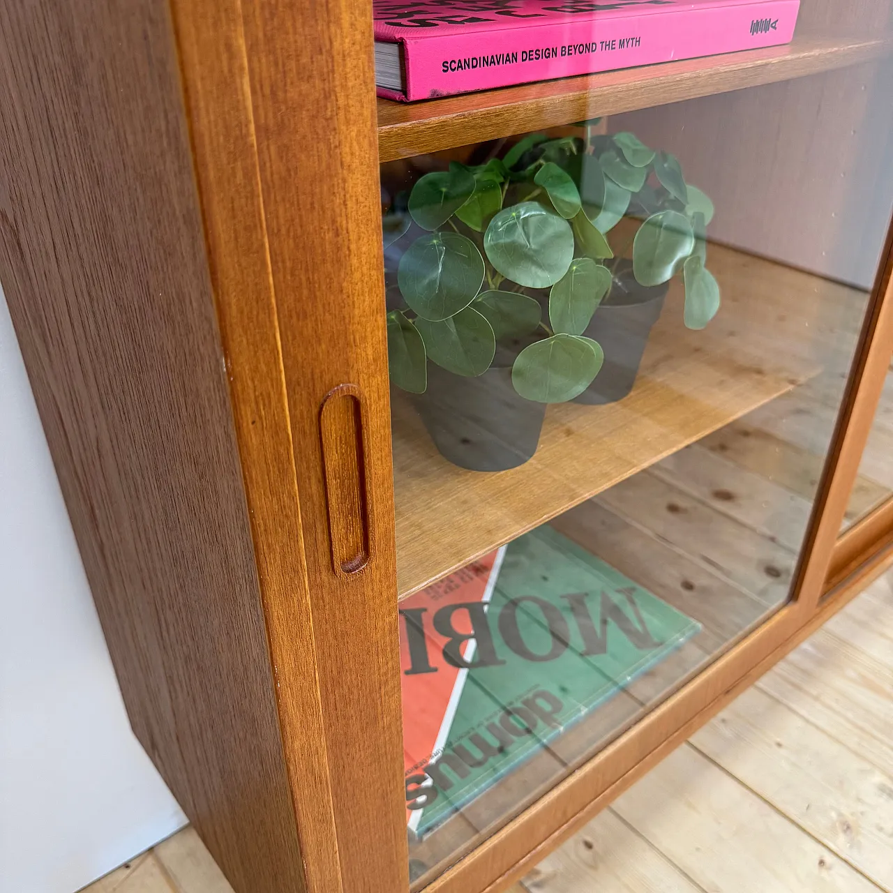 Danish teak cabinet with sliding glass doors, 1960s 5