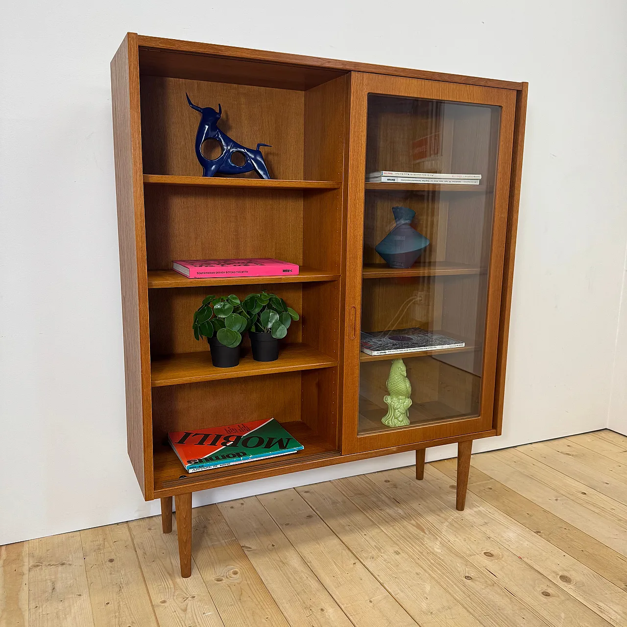 Danish teak cabinet with sliding glass doors, 1960s 6