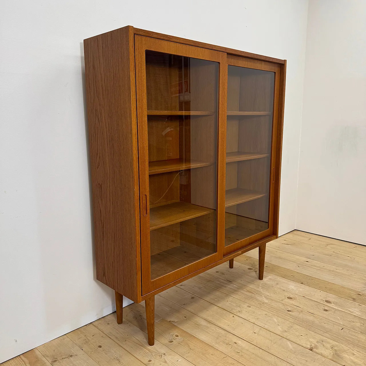 Danish teak cabinet with sliding glass doors, 1960s 8