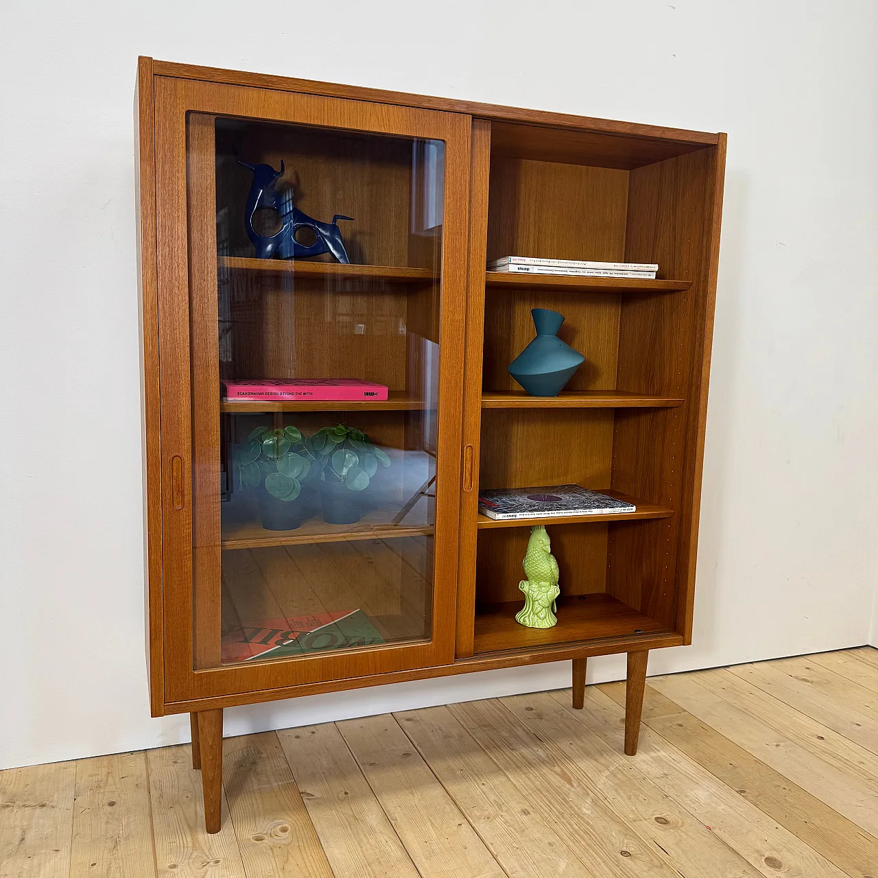 Danish teak cabinet with sliding glass doors, 1960s 9