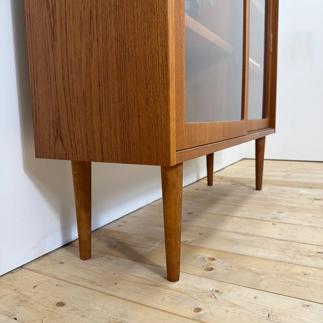 Danish teak cabinet with sliding glass doors, 1960s 10