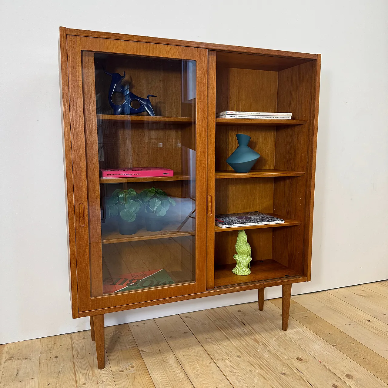 Danish teak cabinet with sliding glass doors, 1960s 11