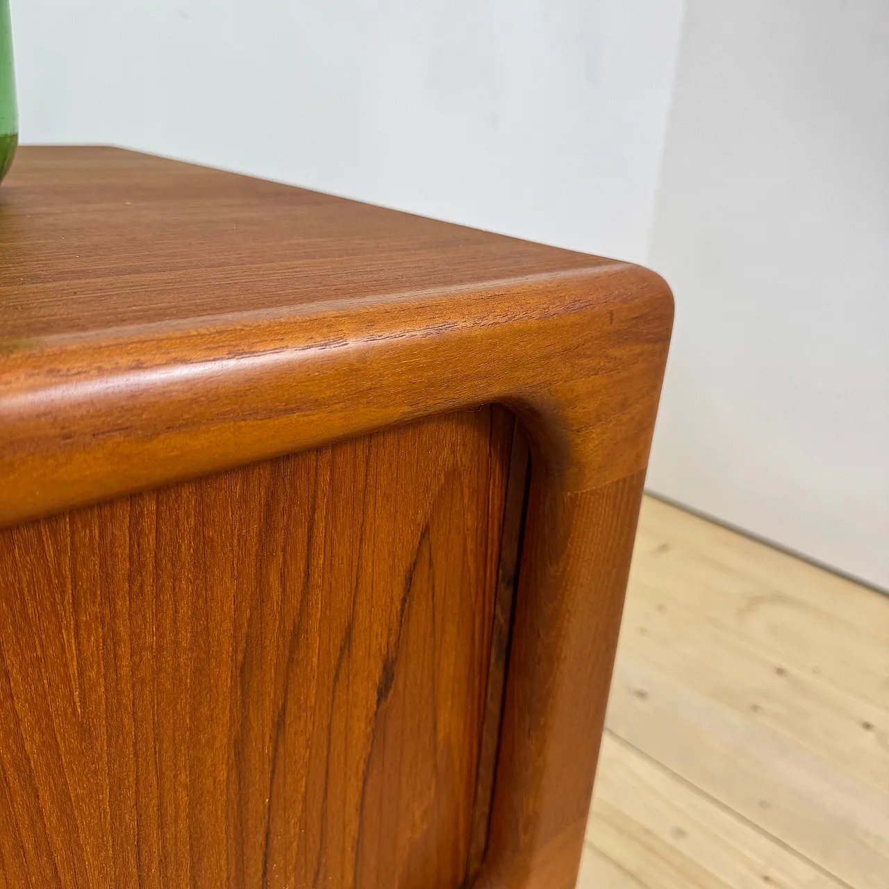 Dyrlund low teak sideboard with retractable doors, 1960s 4