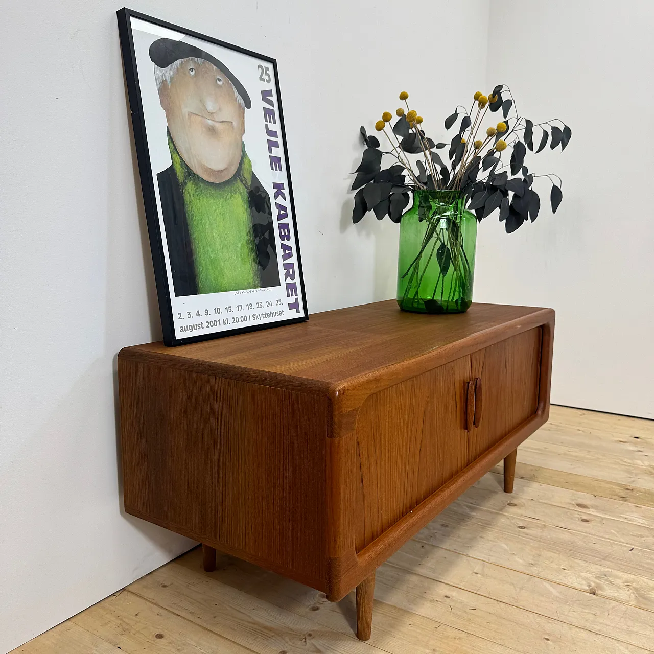 Dyrlund low teak sideboard with retractable doors, 1960s 6