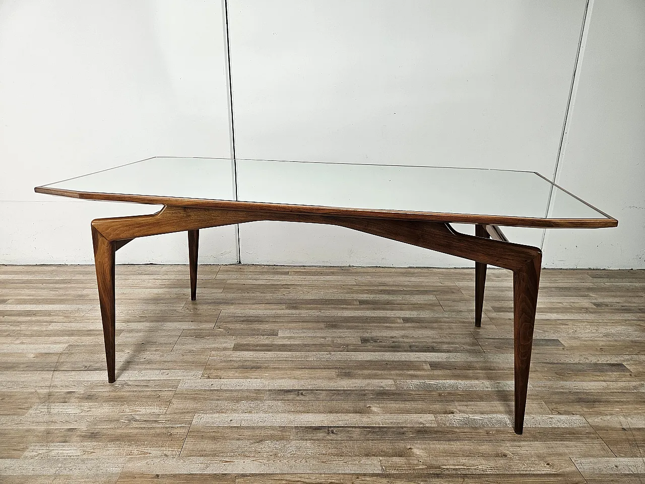 1950s dining table in wood and mirrored top 1