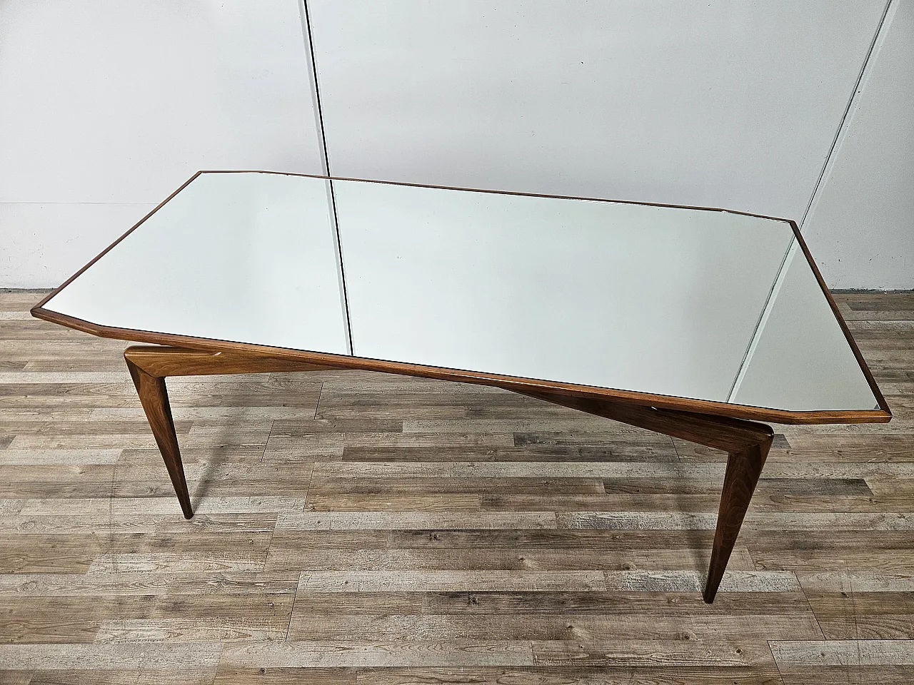1950s dining table in wood and mirrored top 2