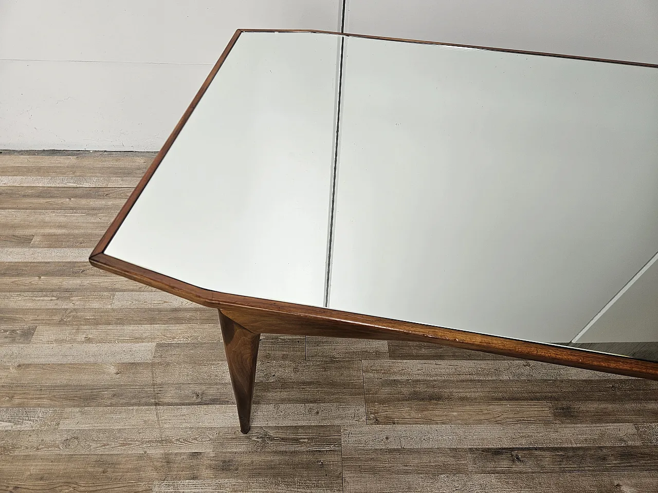 1950s dining table in wood and mirrored top 4