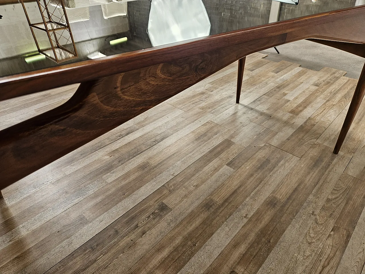 1950s dining table in wood and mirrored top 14