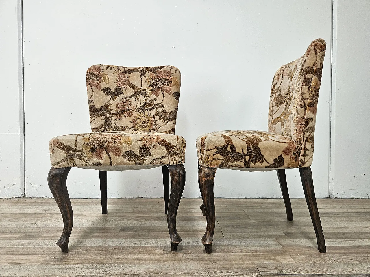 Pair of bedroom armchairs in walnut and fabric, 1960 4