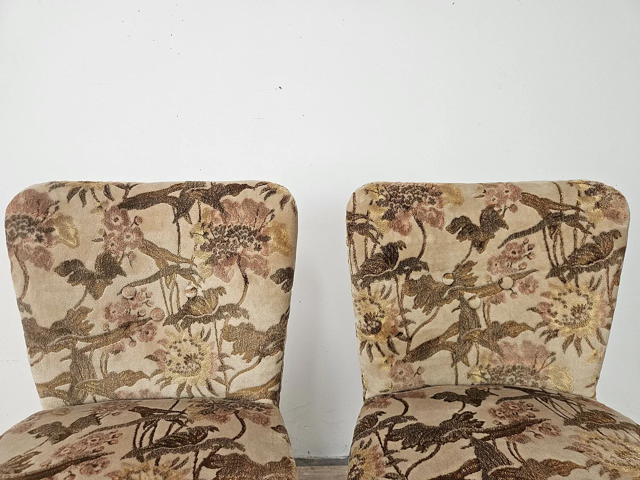 Pair of bedroom armchairs in walnut and fabric, 1960 6