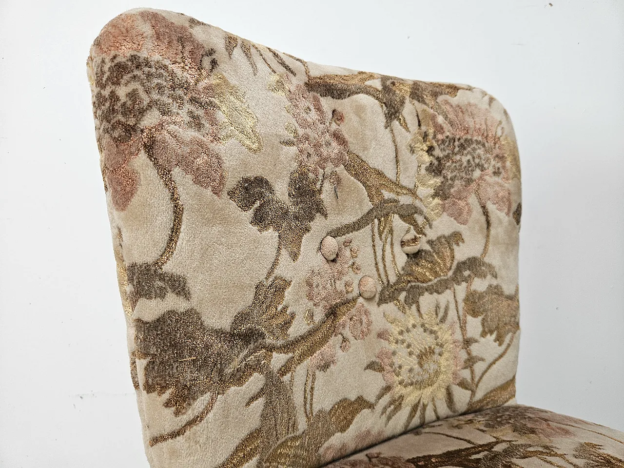 Pair of bedroom armchairs in walnut and fabric, 1960 7
