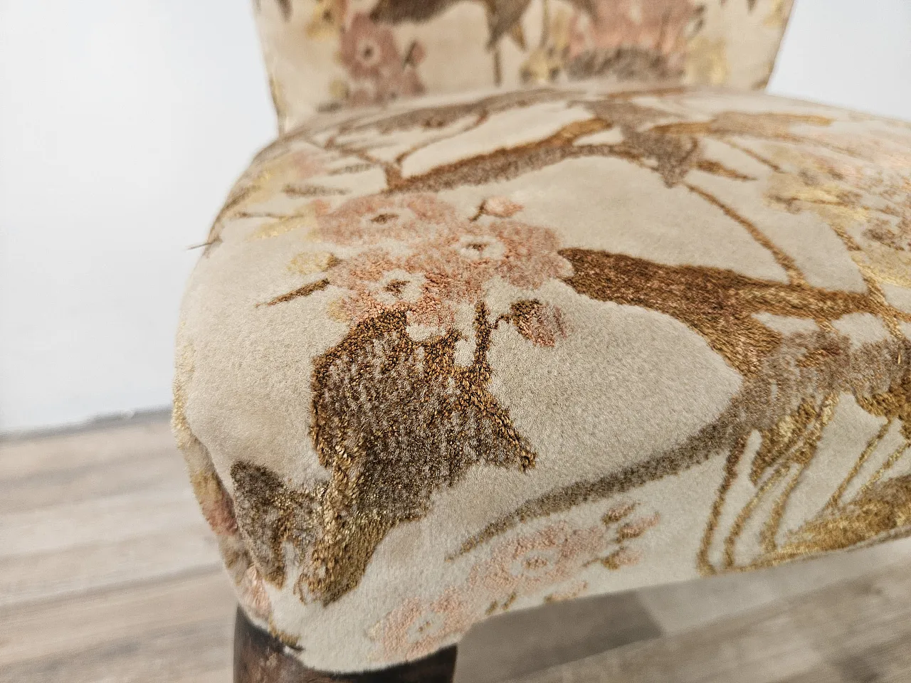 Pair of bedroom armchairs in walnut and fabric, 1960 9