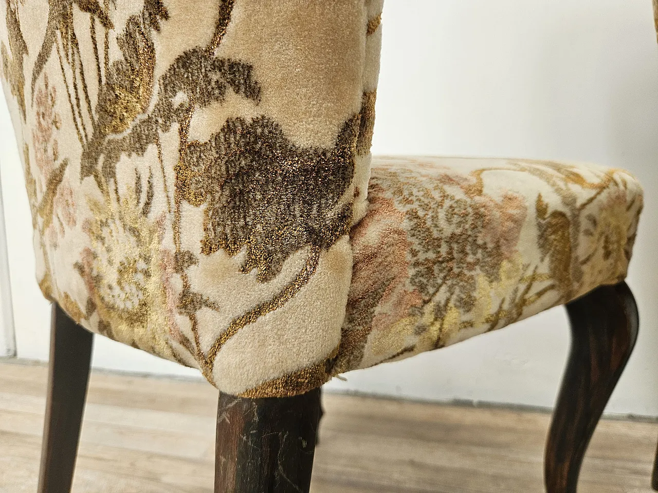 Pair of bedroom armchairs in walnut and fabric, 1960 10