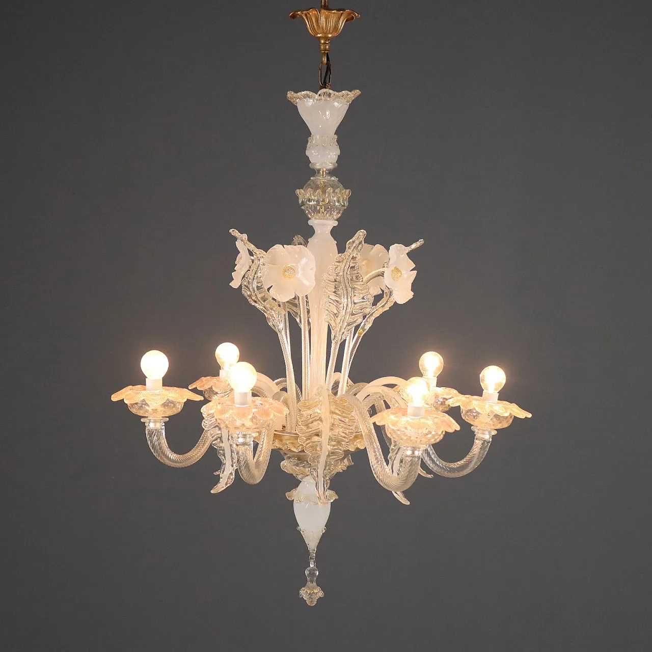 Lampadario in vetro Veneziano soffiato, fine '800 1