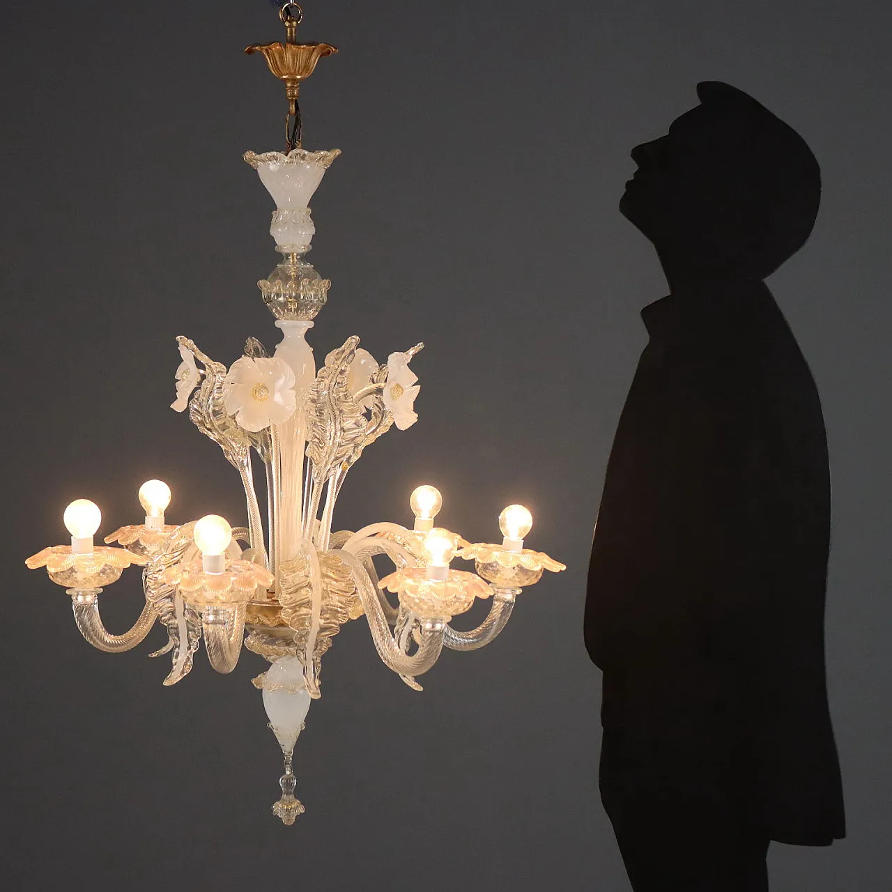 Lampadario in vetro Veneziano soffiato, fine '800 2