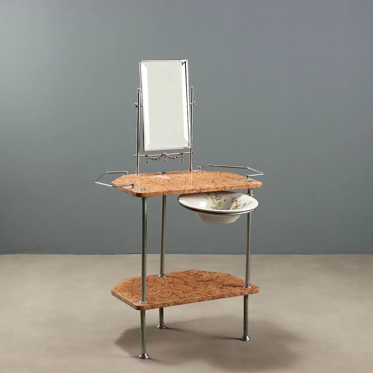 Metal and marble toilet with bevelled mirror, 20th century 1