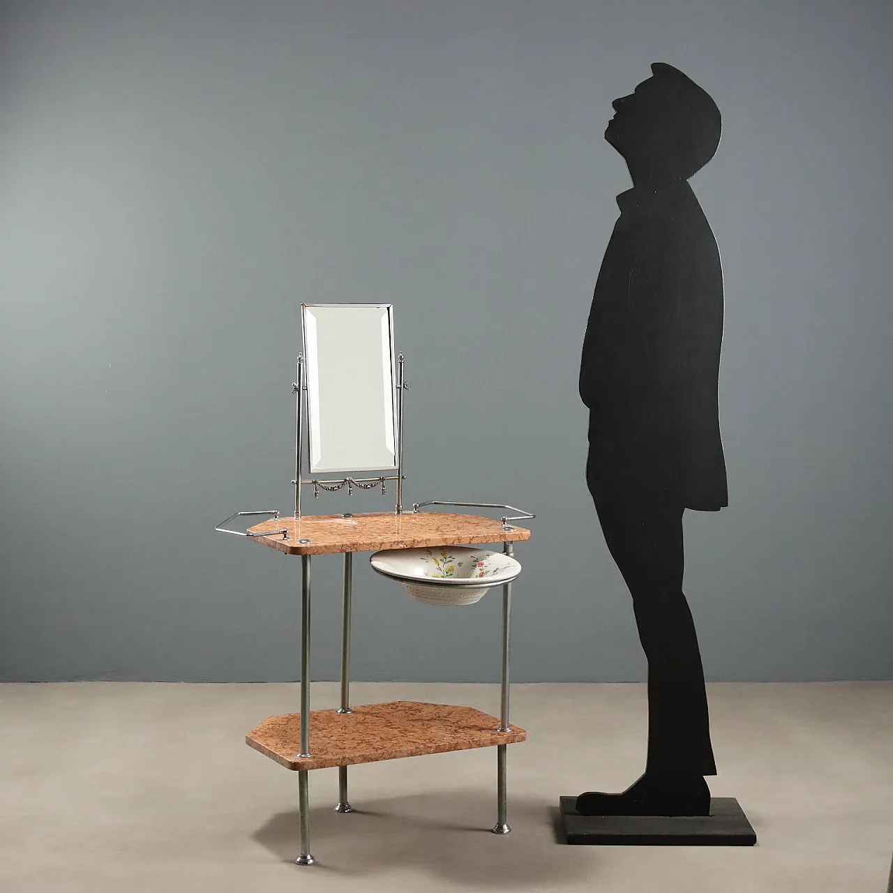 Metal and marble toilet with bevelled mirror, 20th century 2