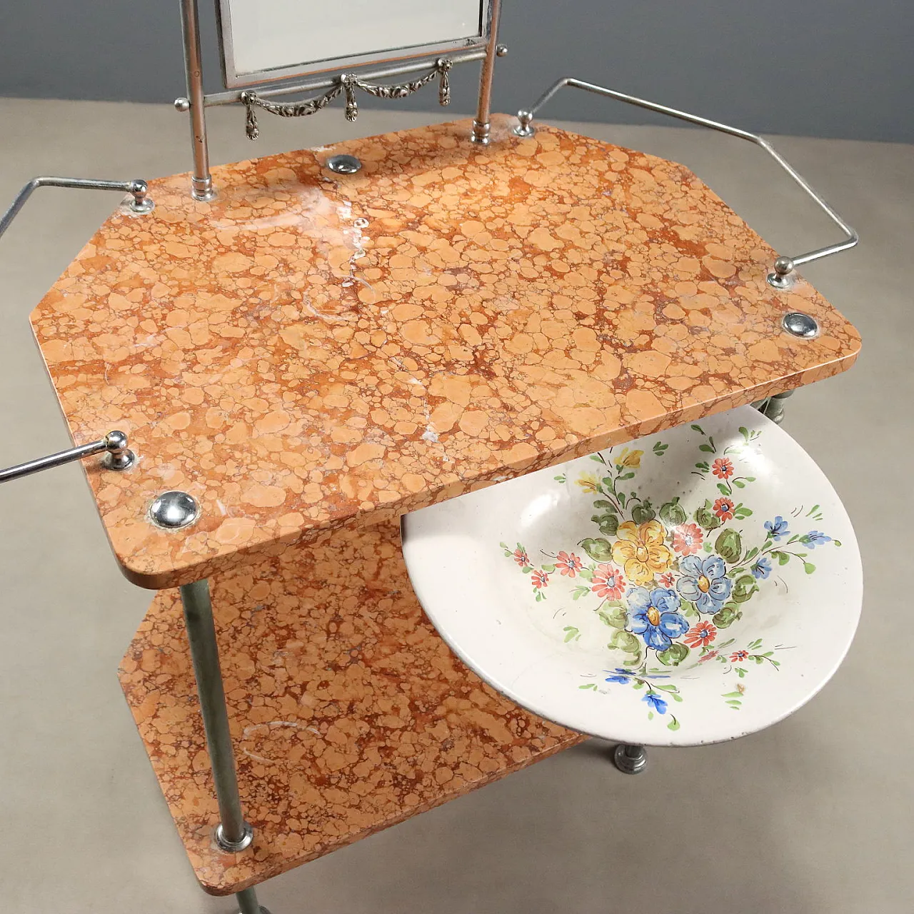 Metal and marble toilet with bevelled mirror, 20th century 3