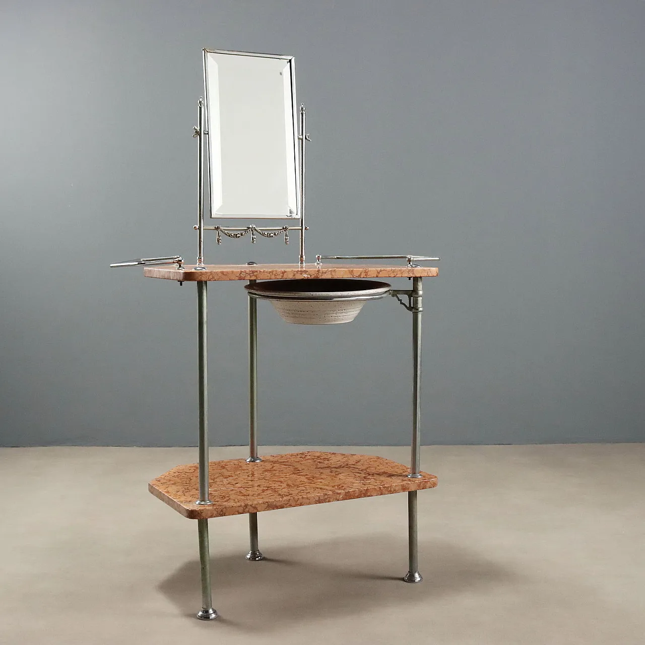 Metal and marble toilet with bevelled mirror, 20th century 6
