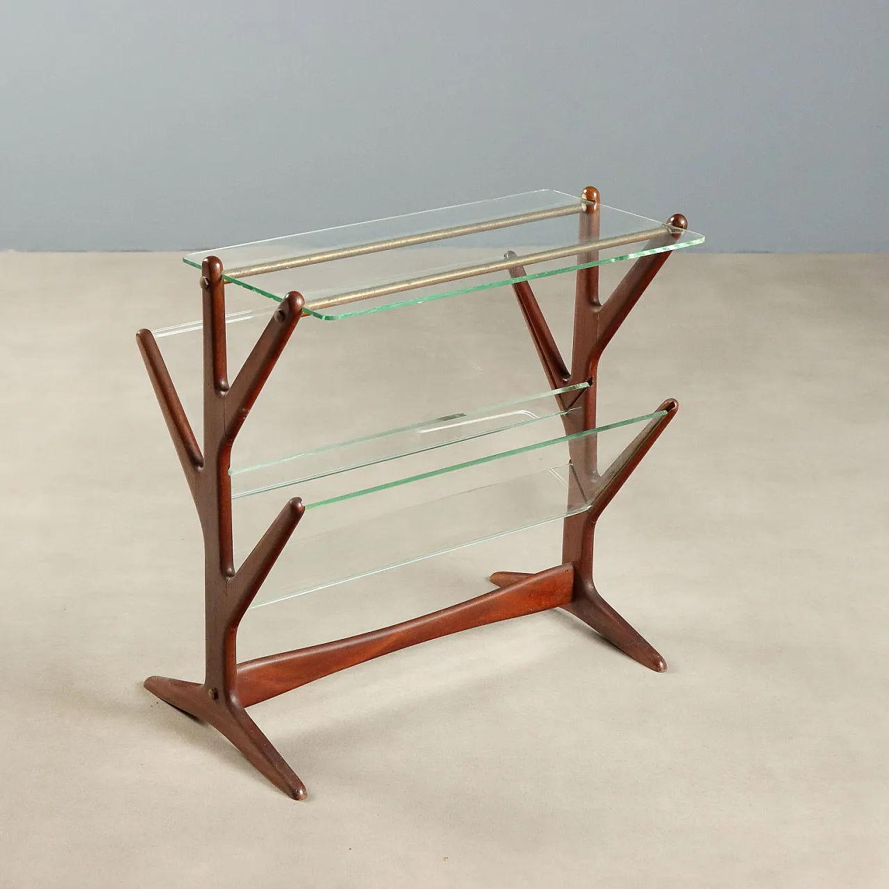 Magazine rack in wood and glass, 1950s 1