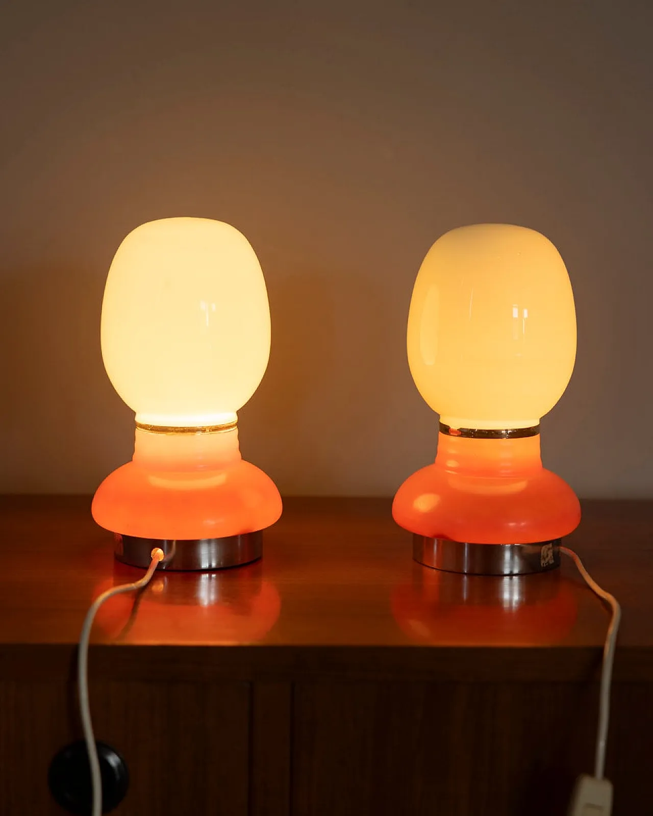 Coppia di lampade da tavolo in vetro italiane, anni '70 3