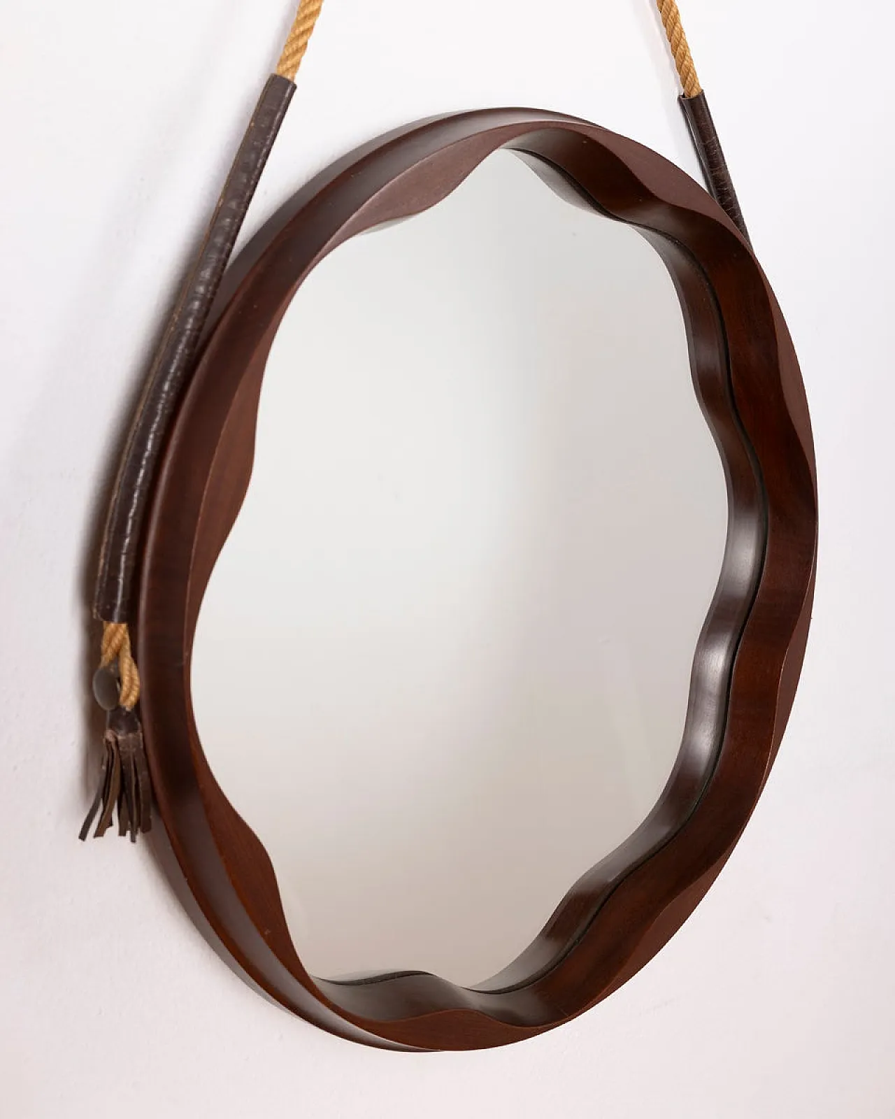 Specchio da parete in legno stampato, anni '70 4
