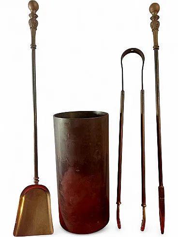 George III style brass fireplace set, 1950s